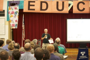 Conlin appearing at a 2012 community meeting to discuss development around the Capitol Hill Station (Image: CHS)