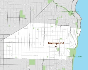 The new boundaries for Madrona K-8, courtesy of the district.
