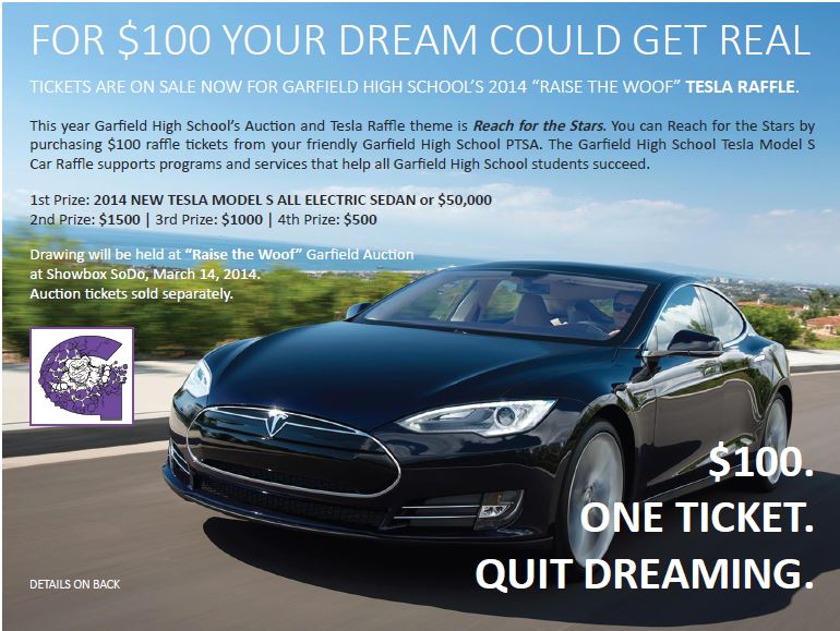Garfield HS Raffle for Tesla electric car Ticket Sales this weekend